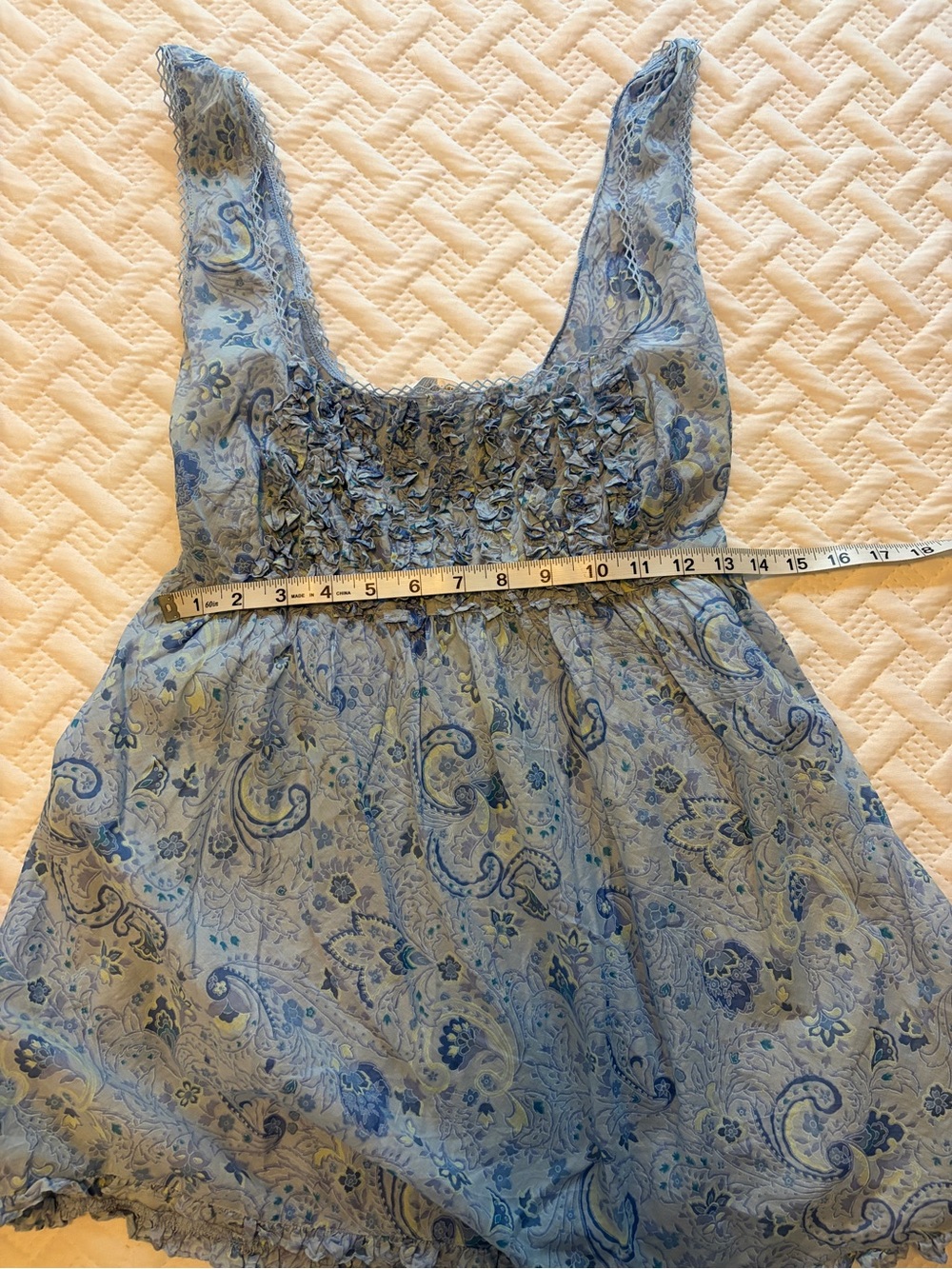 Vintage Victoria's Secret | Light Blue Paisley Babydoll Ruffle-Front Chemise - Picture 6 of 8